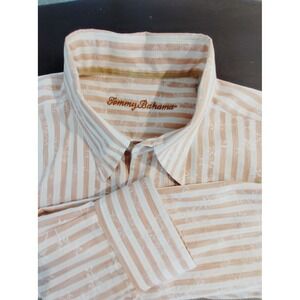 Tommy Bahama Long Sleeve Button Down Cotton/Silk Blend Orange Stripe Size Large